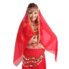 Belly Dance Costume Women Belly Dance Veil Chiffon Big Shawl Skirt Scarf Gypsy Tribal Gold Trim Headscarf