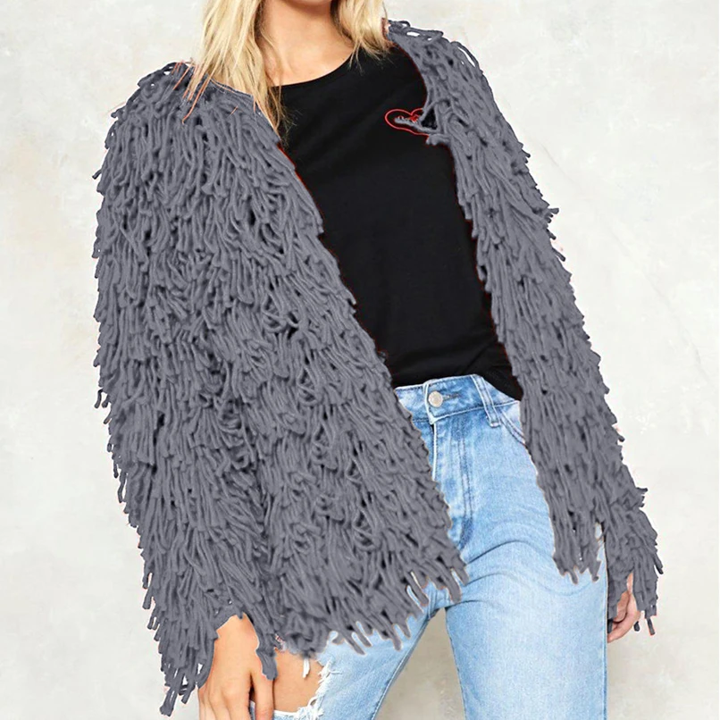 

2020 Autumn Women Colorful Tassels Knitted Long Sweater Cardigan Jacket Winter Solid Soft Jackets Fluffy Coat Outwear 2020 New