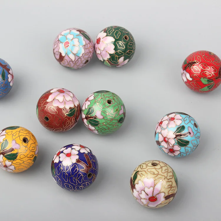 Chinese Polished Cloisonne Enamel 16mm Round Beads Handmade DIY Jewelry Making Bracelet Necklace Copper Accessories
