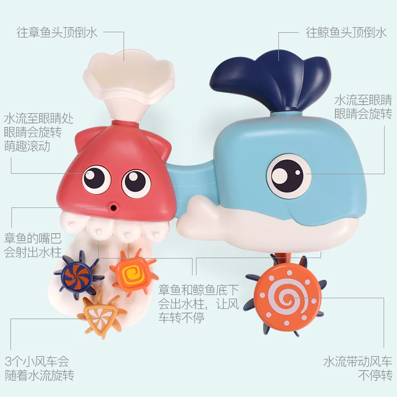Water Toys Oceans Rotary Table Children Bathroom Whale Rotary Table Shower Toy Baby Play Water Spouting Play