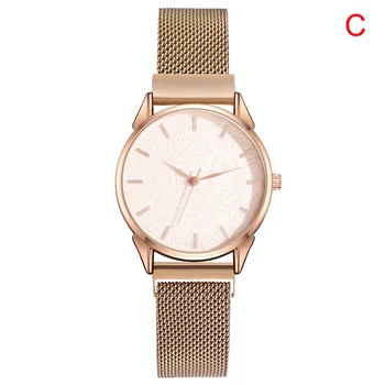 

Fashion Women Casual Watch Flower Printed Round Dial Alloy Mesh Band Quartz Watch with/without Rhinestones Bracelet JL