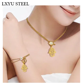 

Classic Totem Hand Shape Gold/Silver Color 316l Stainless Steel Chain Chocker Necklace Bracelet Jewelry Sets Accessories