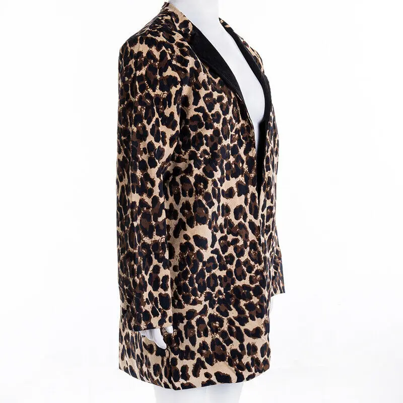 awesome  Hirigin Hot Women Wild Leopard Jacket Autumn Open Stitch Coats Top Casual Cardigan Fashion Long Sle