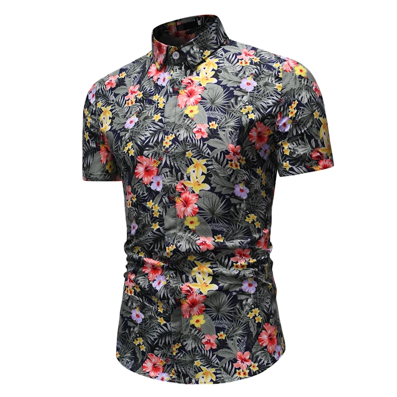 2019 мужские рубашки camisa винтажные этнические печатные свободные рубашки с коротким рукавом мужские повседневные пуговицы свободные