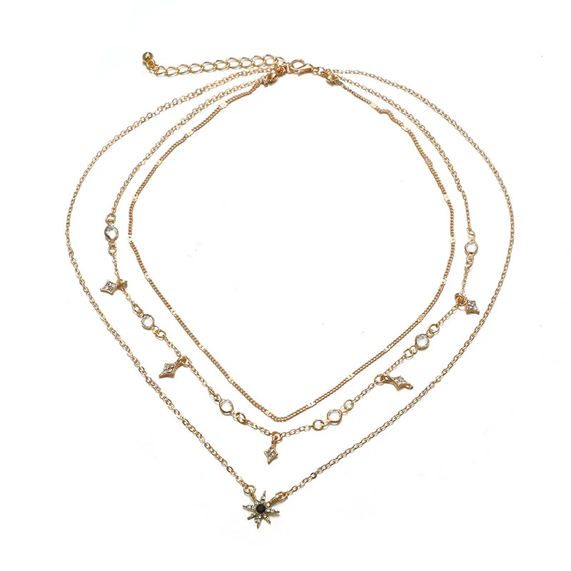 Laramoi женское ожерелье многослойная золотая цепь ключицы звезды геометрические Стразы кулон вечерние ювелирные изделия