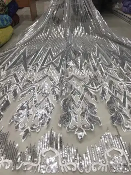 

New Grey Gold African Lace Fabric 2019 Embroidered Nigerian Laces Fabric High Quality French Tulle Lace Fabric With Sequins