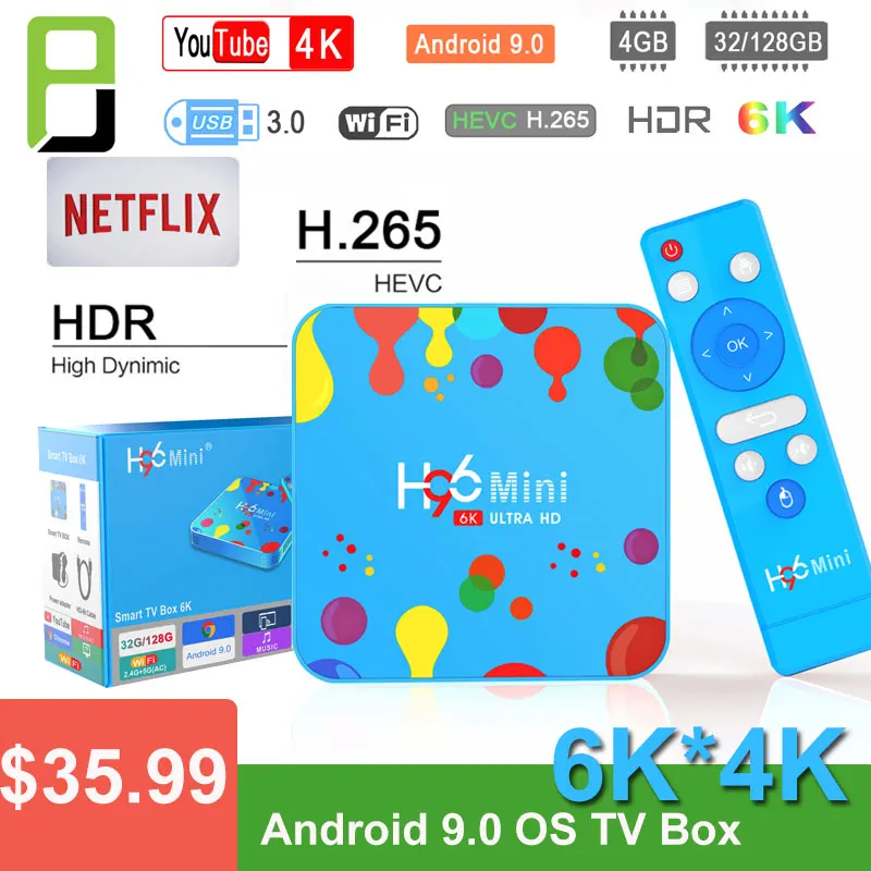 

H96 mini 4GB 32G/128GB Allwinner H6 Quad Core Smart TV Box Android 9.0 6K&4K 30fps H.265 2.4G/5G Wifi HD Netflix Youtube