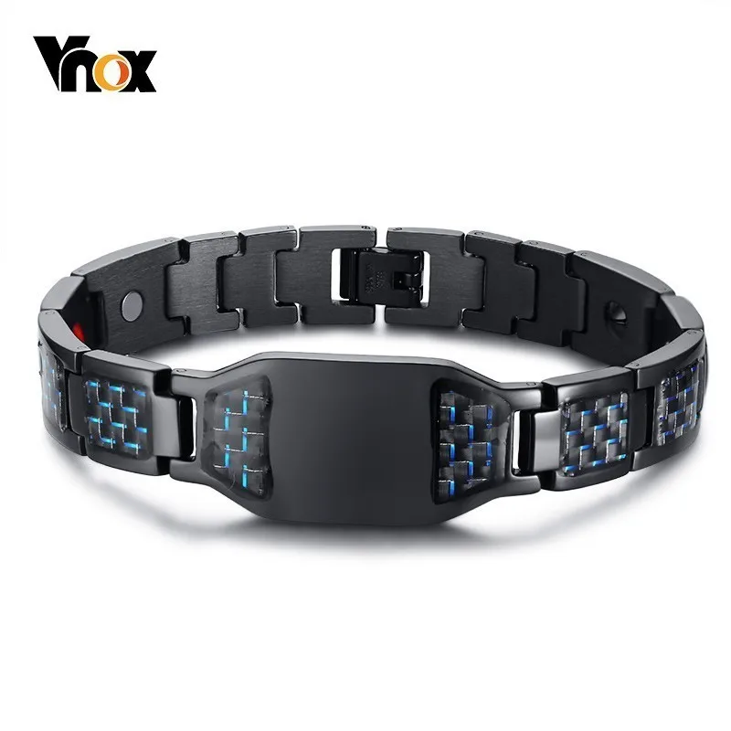 Vnox Health Energy Carbon Fiber Bracelets Bangles for Men Jewelry Stainless Steel Bio Magnetic pulseira masculina 8.26"