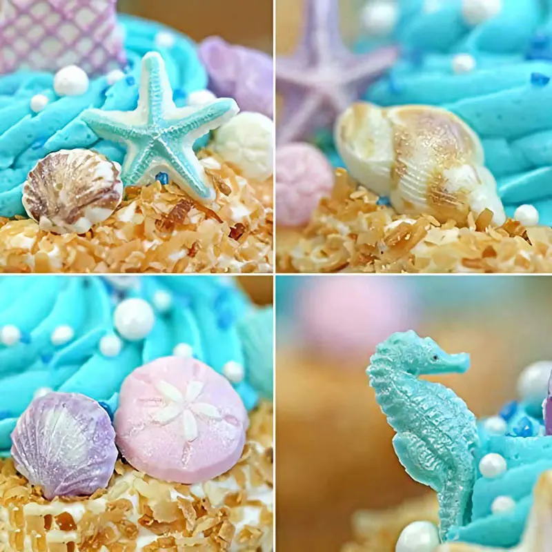 DIY Lovely Shell Starfish Conch Sea Silicone Mold Fish Mermaid Tail Fondant Cake Decorating Tools Candy Clay Chocolate Moulds