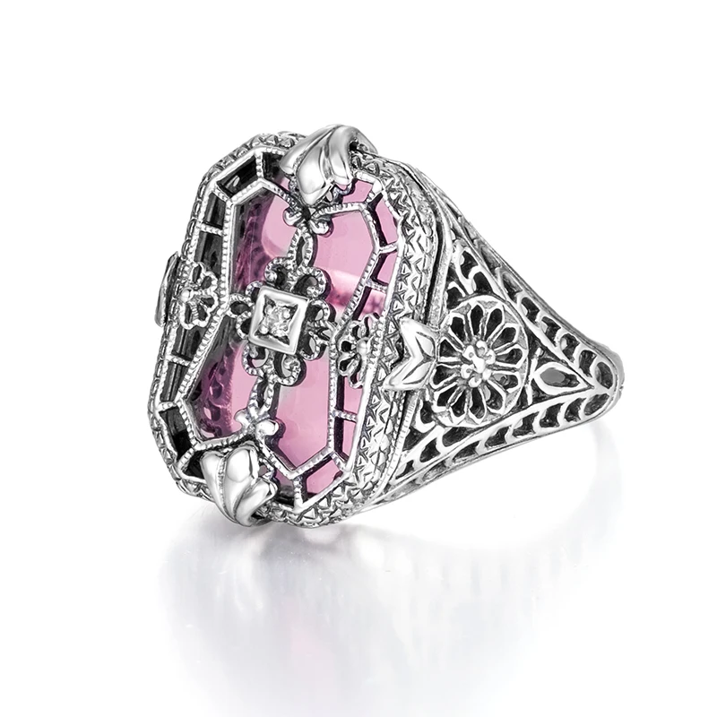 

Real Silver 925 Ring Pink Crystal Gemstone Creative Bohemia Prong Setting Ancor 925 Rings Original Jewelry For Women Luxury Band