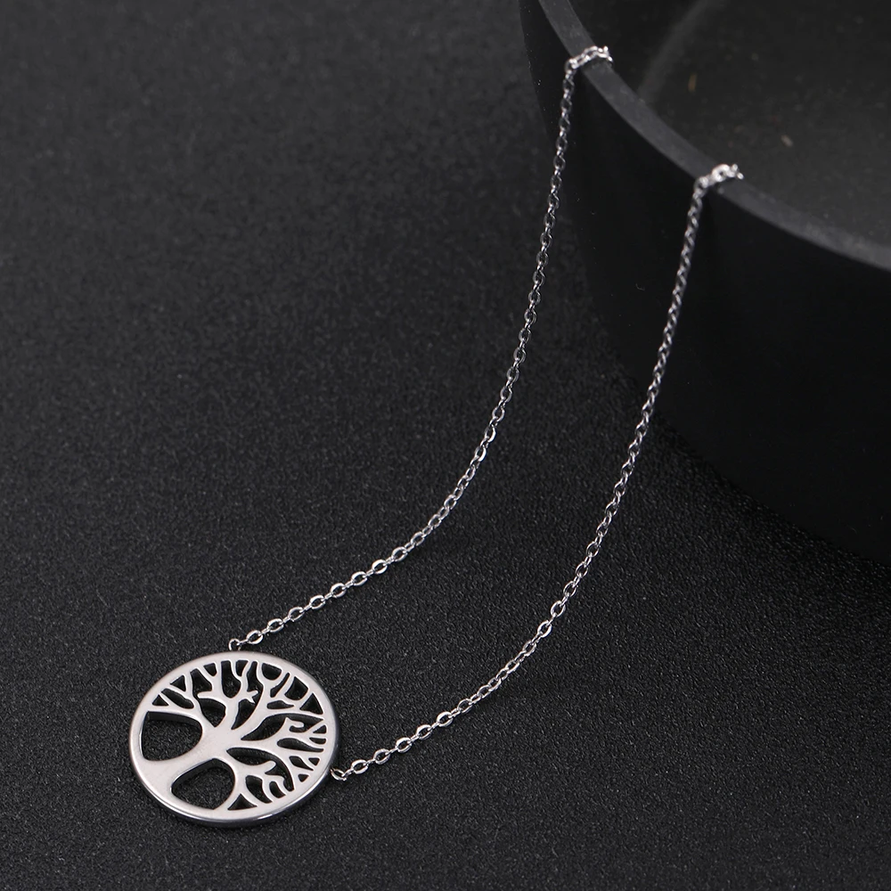 LIKGREAT Tree of Life Pendant Chokers Necklace Round Stainless Steel Charm Bracelets Wiccan Amulet Jewelry for Women Gifts