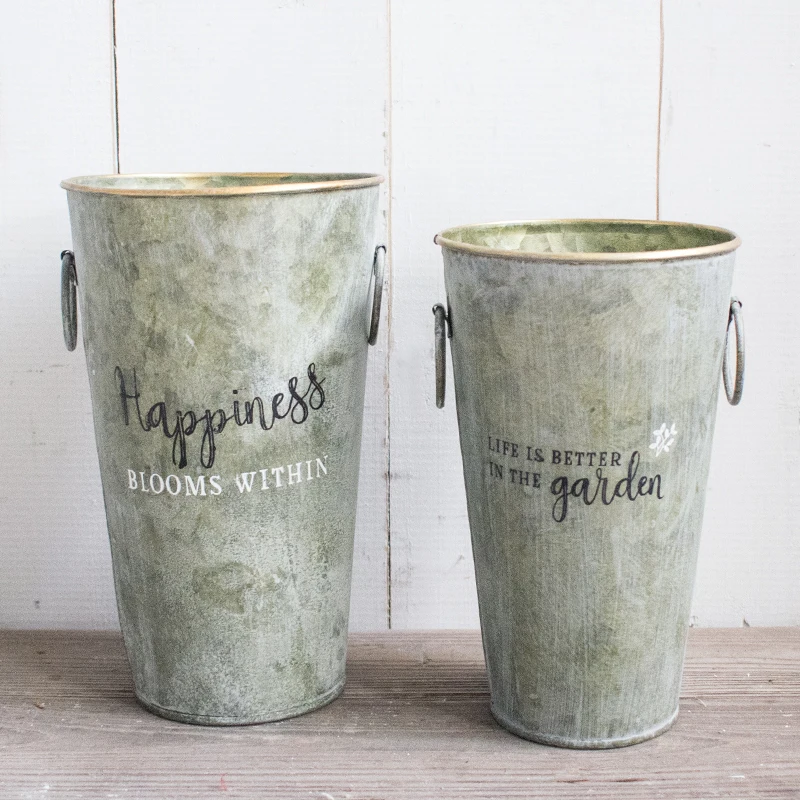 set of 2 pieces small hand crafted retro Antiqued Zinc French Florist Bucket Vases | Дом и сад