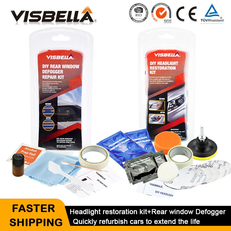 

Visbella DIY Rear window Defogger Repair Kits Fix Auto Glass Mist Broken Grid and Headlamp Restoration Kits Car Headligh Clean