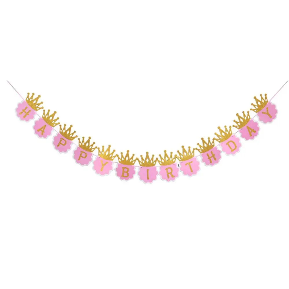 Pink crown 3 м с днем рождения бумаги баннер для девочек вечерние Розовый Синий Корона ананас тянуть флаг балетная гирлянда овсянка вечерние украшения для детей - Цвет: Pink crown