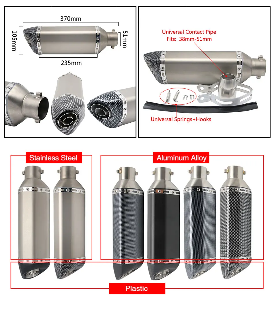 ZSDTRP универсальный мотоцикл Akrapovic выхлопной модифицированный Глушитель Трубы скутер, питбайк грязи мотокросса