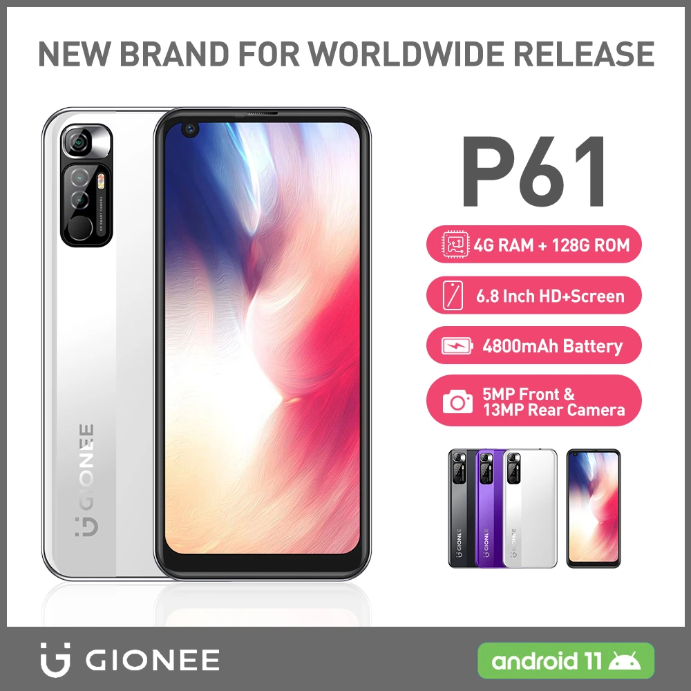 GIONEE P61 Android 11 CellPhones Helio P60 6.8" HD Screen Smartphone 4G+128G Mobile Phone Cubot Blackview Realme Umidigi Oukitel best android cell phone