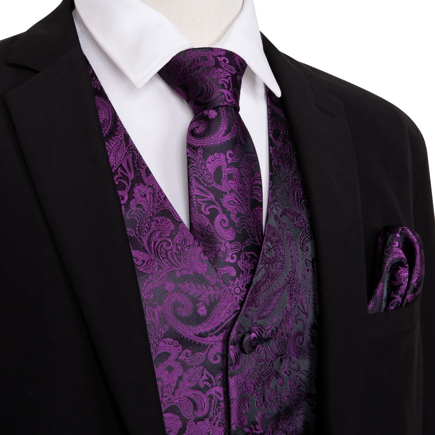 4PC Mens Silk Vest Party Wedding Purple Paisley Solid Floral Waistcoat Vest Pocket Square Tie Slim Suit Set Barry.Wang BM-2020 4PC Mens Silk Vest Party Wedding Purple Paisley Solid Floral Waistcoat Vest Pocket Square Tie Slim Suit Set Barry.Wang BM-2020