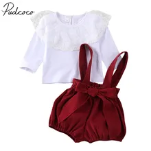 Коллекция года, весенне-осенняя одежда для малышей трикотажный топ с длинными рукавами и рисунком листьев лотоса для новорожденных девочек+ шорты на бретелях однотонный комплект из 2 предметов