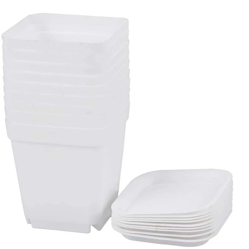 50 Pack 2.7Inch White Square Plastic Plant Pots with Saucer Seedling Nursery Transplanting Planter Container for Garden | Дом и сад