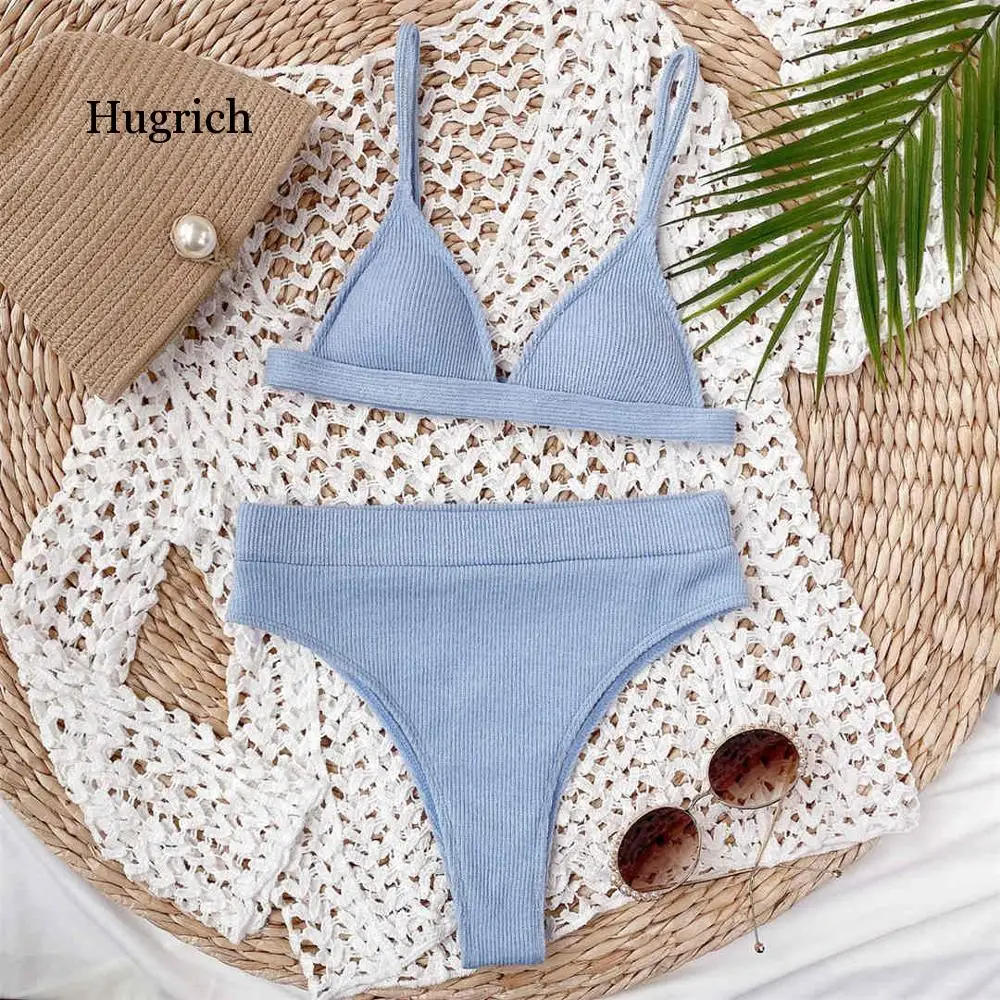 Female Swimsuit High Waist Bikini 2020 Women Swimwear Two-Pieces Bikini Set Ribbed Bather Bathing Suit Swim