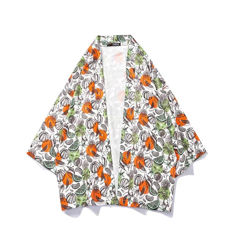Традиционное японское кимоно yukata с фруктовым узором, мужской японский короткий халат, свободный японский кардиган kimomo, кимоно japones haori