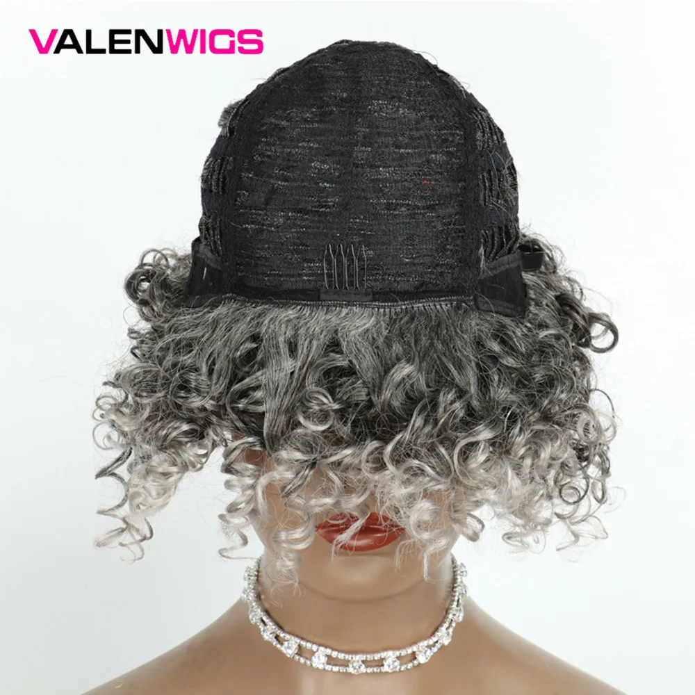 ValenWigs 14 дюймов, африканские Курчавые Кудрявые Парики из искусственных волос парики с челкой черный, серебристый цвет СЕРЫЙ натуральный Цвет для черный Для женщин