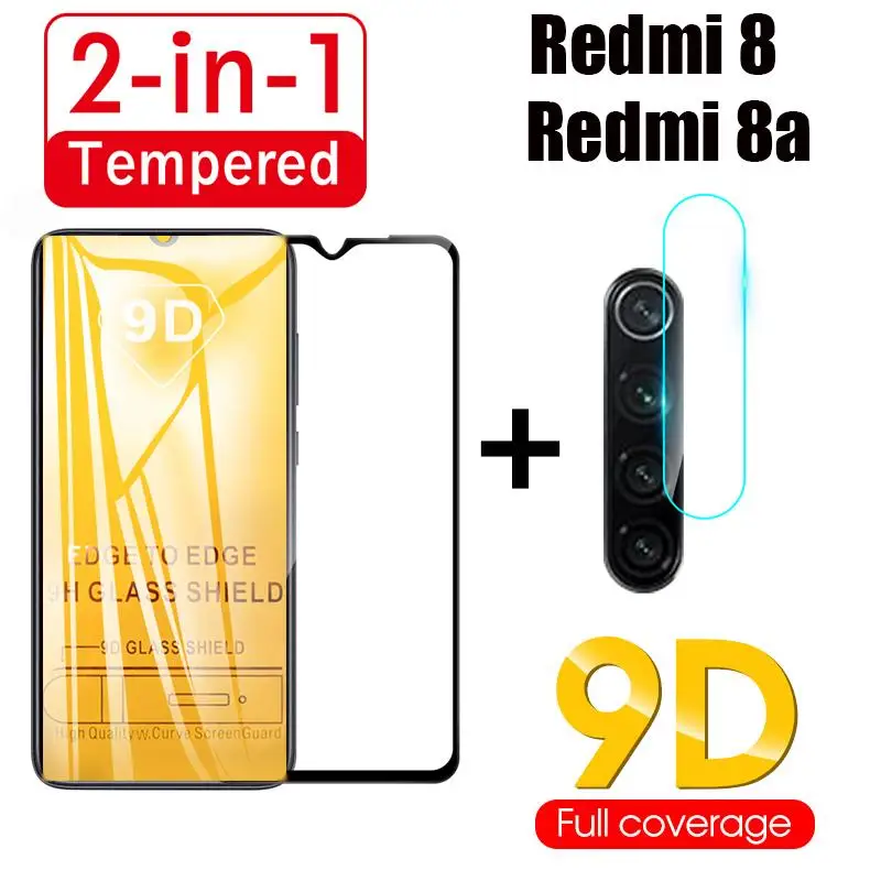 2 в 1 9D полное закаленное стекло для Red mi Note 8 7 6 Pro 8A K20 9T объектив камеры Защитная