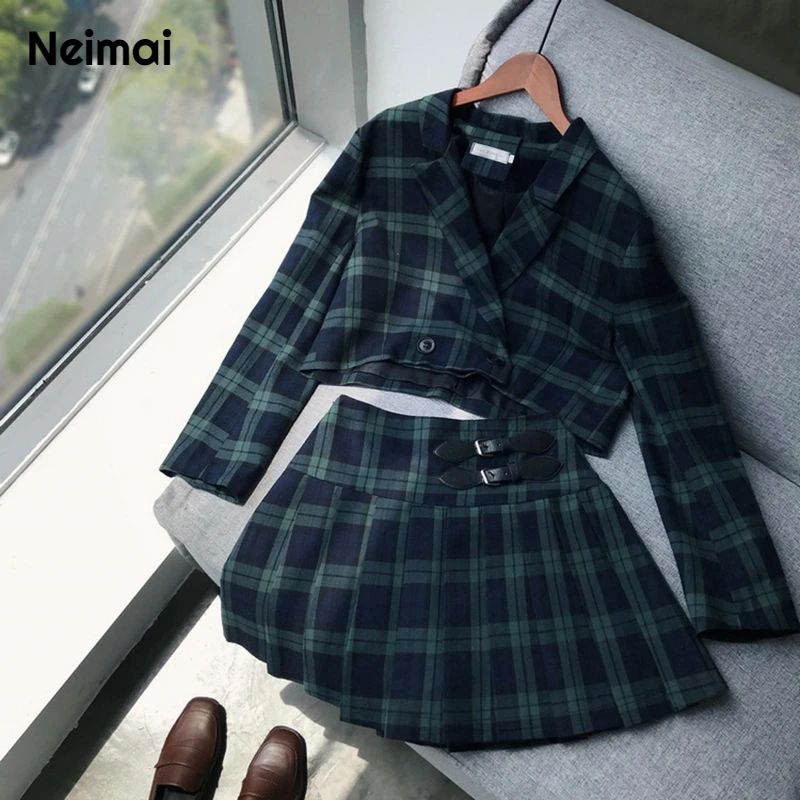 Neimai/комплект из 2 предметов короткая клетчатая юбка винтажные Топы повседневные