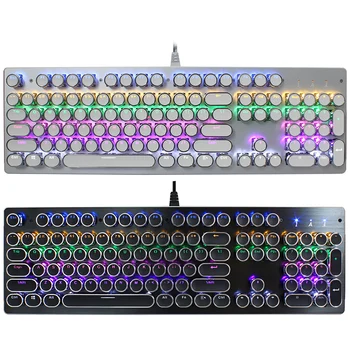 

104 Keys USB2.0 Wired Keyboard With RGB Backlight Computer Accessories Durable Mechanical Keyboard Gaming Keyboard Round Hat