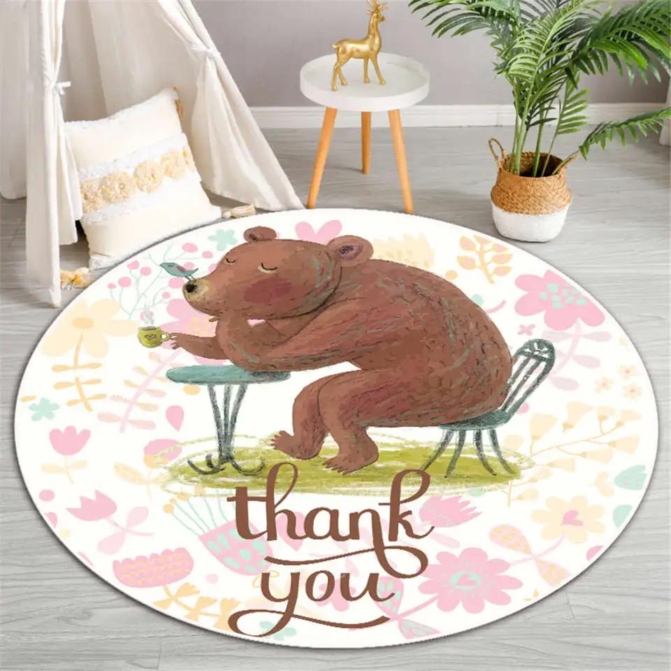 

Cartoon Forest Animal Round Carpet For Children's Floor Bear Rabbit Bedroom Carpet Cute Floor Mat Flannel Tent Mat For Baby Kids