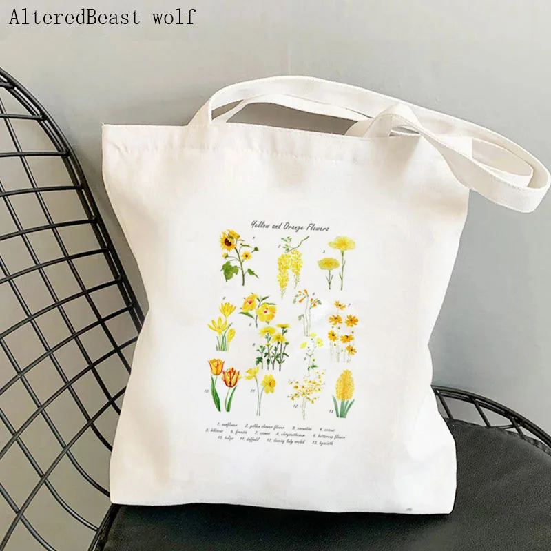 Women Shopper bag yellow and orange cosmos flowers Bag Harajuku Shopping Canvas Shopper Bag girl handbag Tote Shoulder Lady Bag