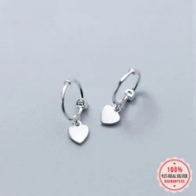  Real 925 Sterling Silver Minimalist Love Heart Tassel Hoop Earrings for Fashion Women Teen Girls Party Jewelry Gift MEJ292 