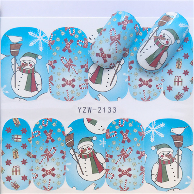 Sheet 3D Nail Stickers Christmas Decorations Deer Santa Claus Sliders Adhesive Nail Decals UV Gel Polish Wraps Tips