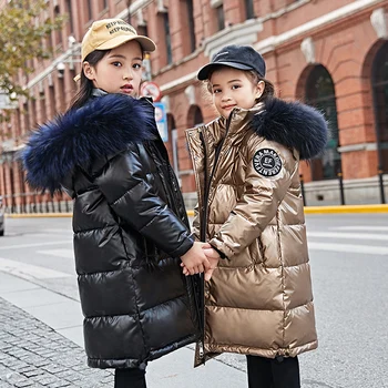 

Brand Children Down Jacket Warm Waterproof Girl Down Parkas Coat Fur Kid Teenager Thickening Outerwear For Cold Winter -30degree