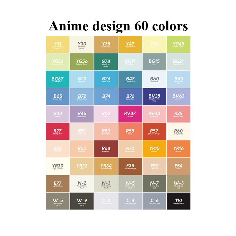 Croma маркер для рисования кисть 12/24/36/48/60/72/216 Цвета эскиз на спиртовой основе фломастеры двуглавый манга ручки для дизайна товары для рукоделия - Цвет: Anime-60colors