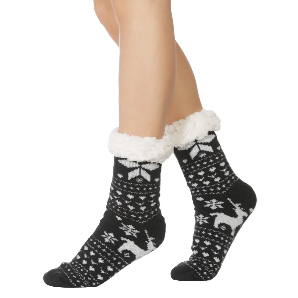 FRALOSHA женские осенние и зимние толстые плюшевые вязаные хлопковые носки теплые вязаные носки с оленем Нескользящие домашние носки унисекс