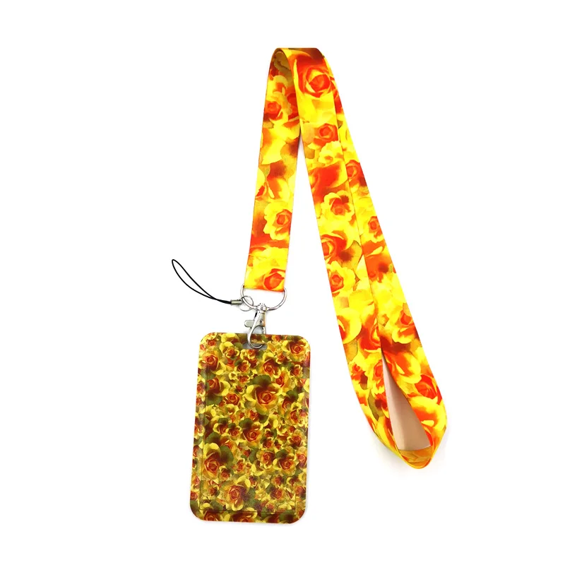 Yellow Rose Flowers Lanyards Credit Cards ID Holder Bag Student Women Travel Card Cover Badge Car Keychains Decorations | Дом и сад