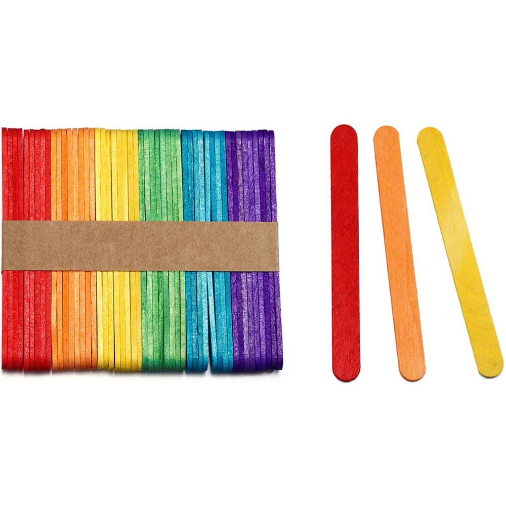 50Pcs Colored Wooden Craft Sticks Rainbow Craft Popsicle Sticks For DIY Home Art Project Children's Handicrafts Creative Designs calendar ornament chic independent design brightly colored home supplies desktop calendar calendar ornament