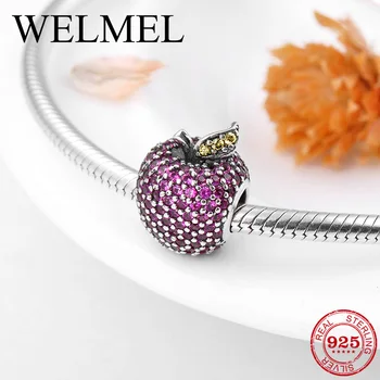 

Hot sale jewellery apple bead pink red colorful zirconia beads 925 sterling silver Fit Original European Charms Bracelet Jewelry