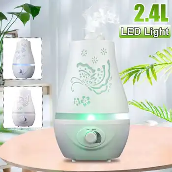 

2400ml Ultrasonic Air Humidifier Aroma Essential Oil Diffuser with Double Nozzle 5 Color Changing LED Lights for Office Home