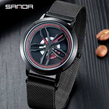 

SANDA Fashion Rotating Wheel Model Dial Milan Mesh Belt Life Waterproof Men Watch Premium Quartz Movement Relogio Masculino