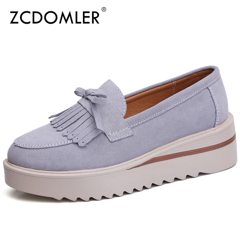 

ZCDOMLER Flat Platform Shoes Women Flats Shoes Suede Creepers Genuine Leather Loafers Women Slip On Flat Shoes Footwear