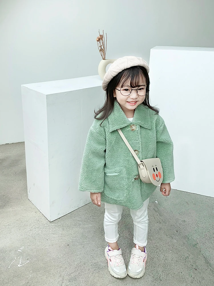 green coats Пальто для маленьких девочек модные куртки из овечьей шерсти высокого качества на осень и зиму для девочек, детская одежда верхняя одежда для детей 2, 3, 4, 5, 6 лет - Цвет: green coats
