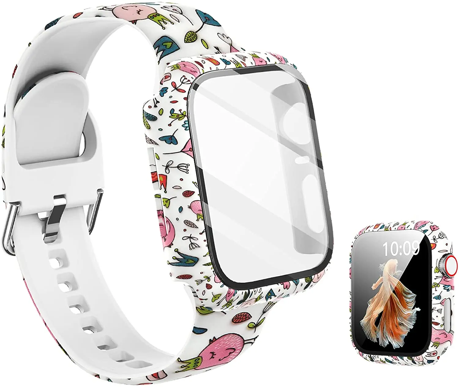 Silicone Strap+Cover for Apple Watch Bands 44mm 40mm 42mm 38mm Screen Protector, Glass+Silicone Wristband Strap for iwatch 2 in1 Silicone Strap+Cover for Apple Watch Bands 44mm 40mm 42mm 38mm Screen Protector, Glass+Silicone Wristband Strap for iwatch 2 in1