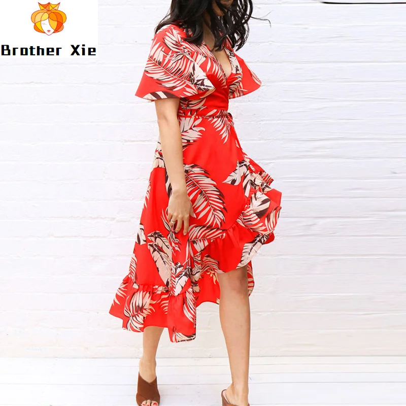 

Women Floral Print Long Dress Boho Style Summer Beach Dress Short Sleeve Elegant Dress Sundress Vestidos
