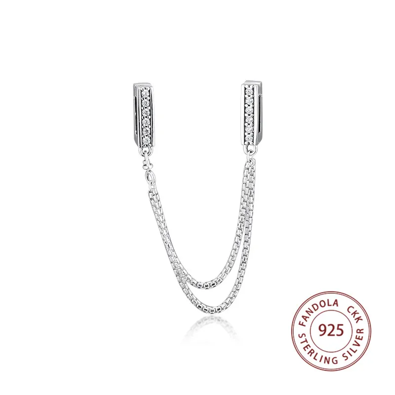 

CKK Metal Beads 925 Sterling Silver Reflexions Sparkling Safety Chain Charms Fits Original Bracelet DIY Charm Silver 925 Jewelry