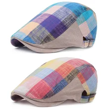 Mens Newsboy Hat Colorful Plaids Checks Cap Driving Golf Peaked Flat Beret Hats
