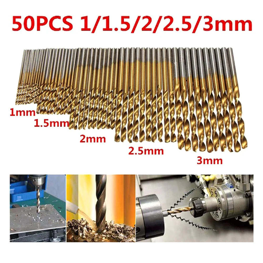 

50Pcs Titanium Coated Drill Bits HSS High Speed Steel Drill Bits Set Tool High Quality Power Tools 1/1.5/2/2.5/3mm