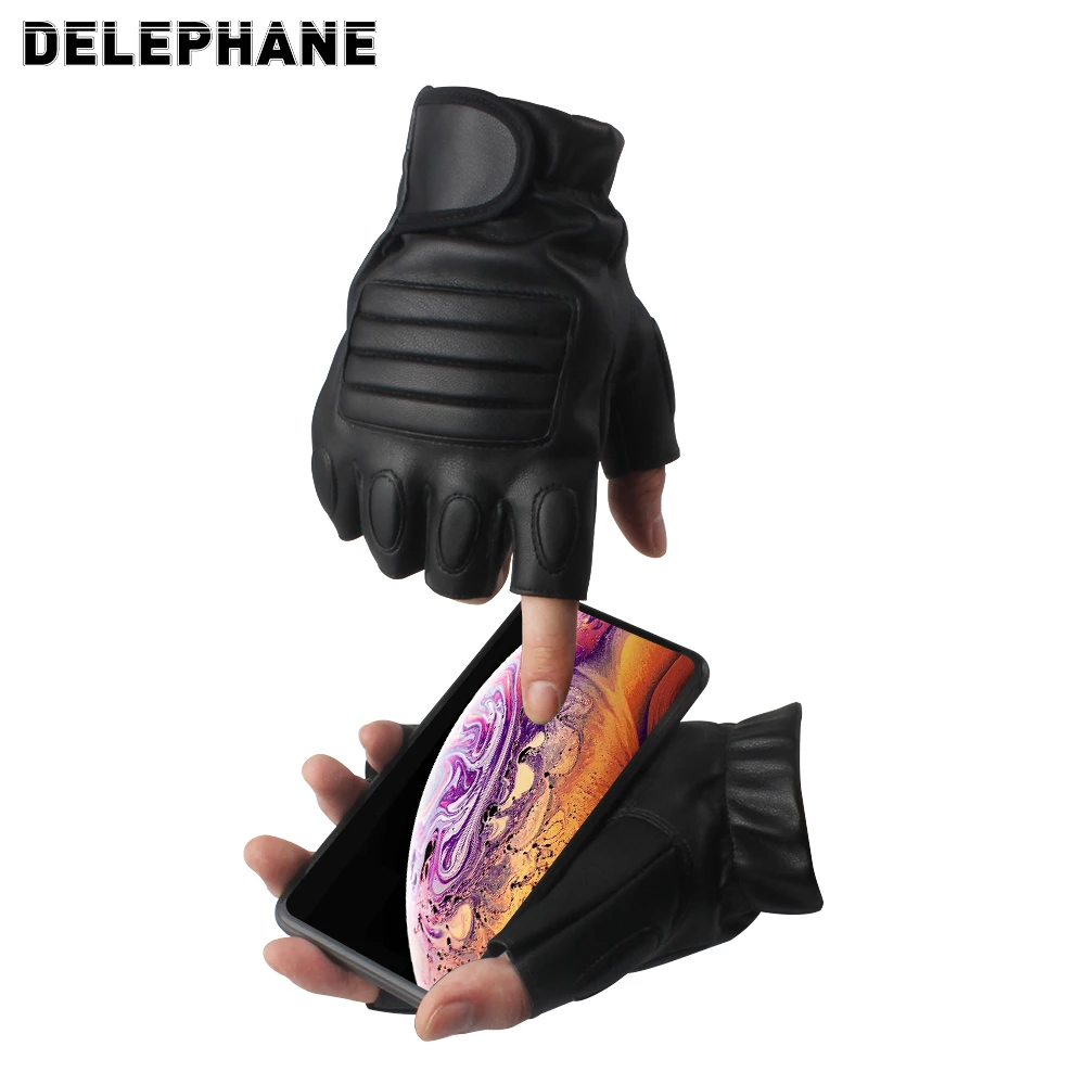 

Outdoor Sports Fashion PU Leather Fingerless Gloves Women Anti-Collision Driving Gloves Men Half Finger Adjustable Hand Gloves