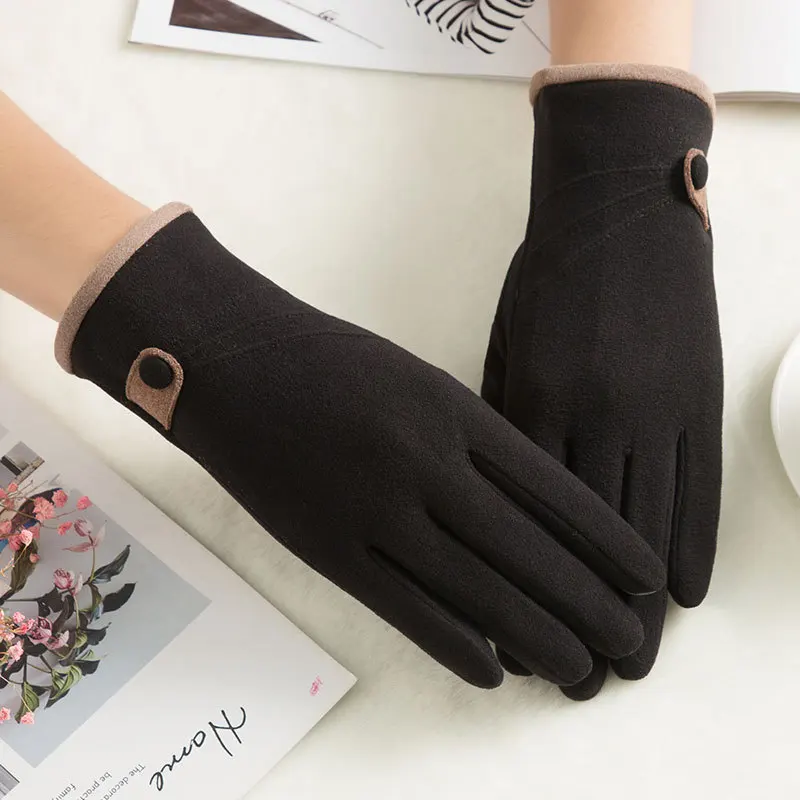 Elifashion новые женские теплые Solft перчатки сенсорный экран варежки толстые плюшевые наручные короткие бархатные женские кнопки вождения перчатки